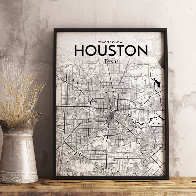 Carte de la ville de Houston - reproduction d'impression, H 17 po x l 11 po