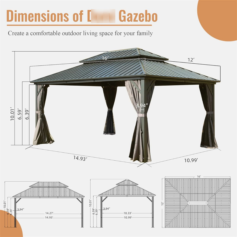 Pavillon de jardin classique avec auvent en acier galvanisé pour un espace de vie extérieur élégant à double toit moderne