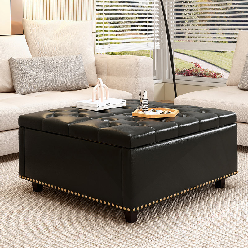Square Tufted Upholstered PU Ottoman