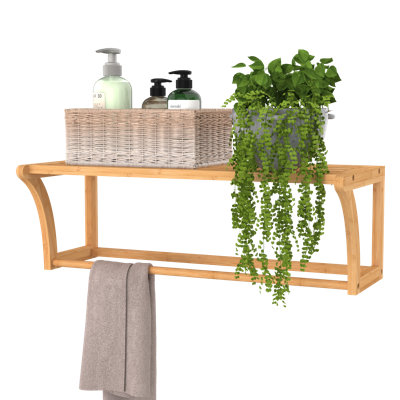 Bamboo Solid Wood Accent Shelf with Towel Bar
