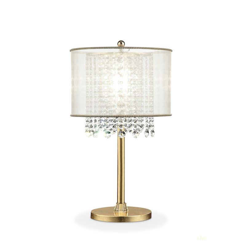Grande lampe de table 30 "en métal" Bhavya "avec finition dorée, abat-jour blanc