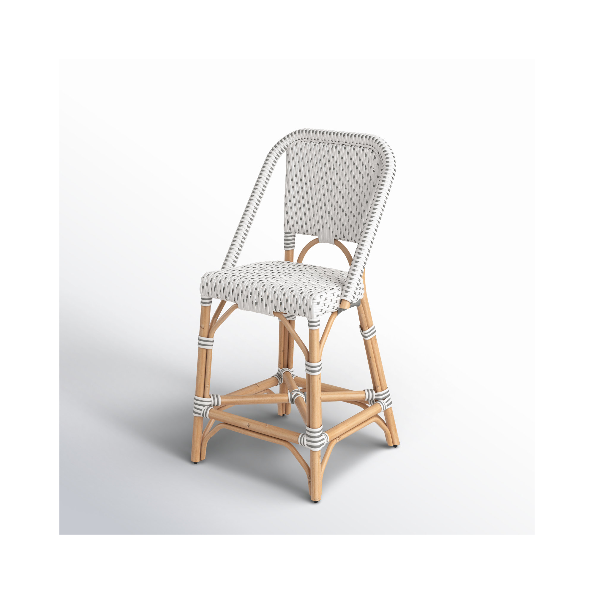 Ezekiel Woven Stool, White/Gray Dot
