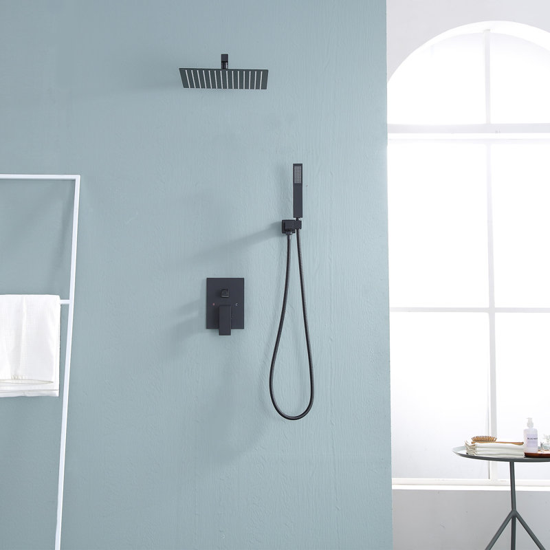 12" Rain Shower System with Handheld Spray Shower, Wall-Mounted, Dual Function, Matte Black, Matte Black