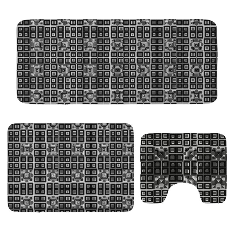  Ensemble de tapis géométriques pour salle de bain 3 pièces