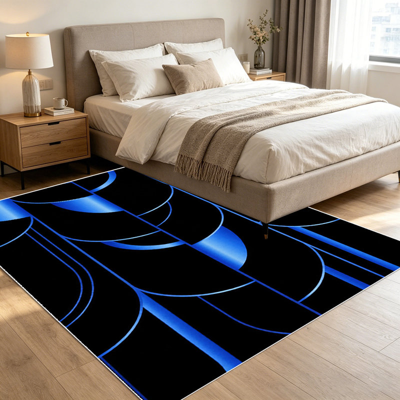 1PC Modern Abstract Metallic Blue Black Geometric Line & Circle Pattern area rugs for Living Room, Soft and Comfortable, Suitable for all seasons, easy-to-maintain, machine washable Indoor floor mat, Under Table Farmhouse suitable for living room,...