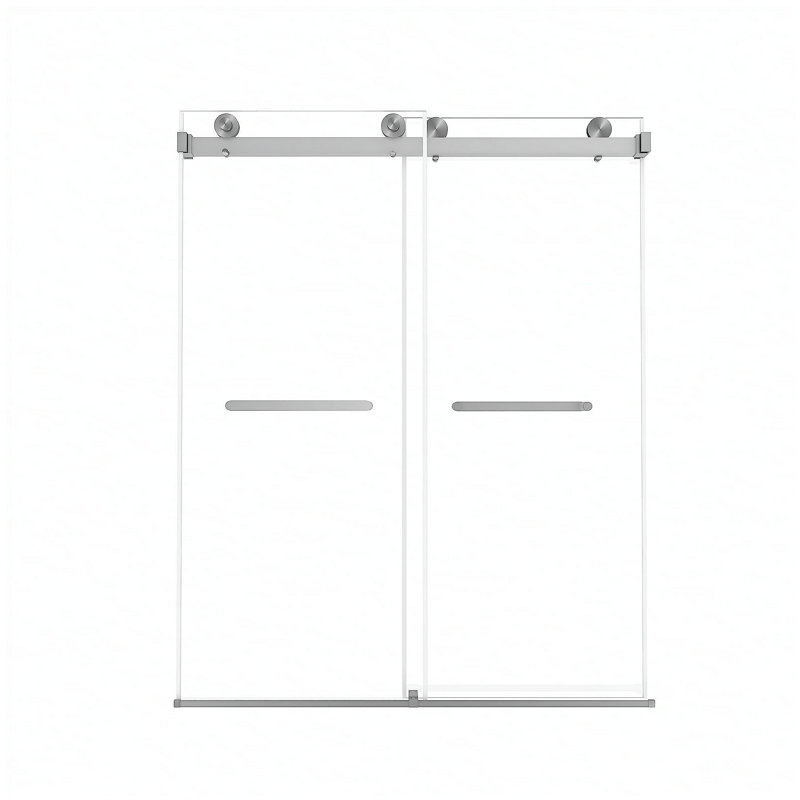 Frameless Double Sliding Shower Door 56-60 "W x 74" H, 5/16 "(8mm) Tempered Glass, Explosion Proof Film, Stainless Steel Handle, Square Tube Track,Brushed Nickel