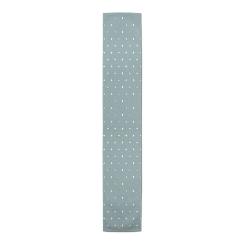 Rectangular Polka Dots Table Runner, 90" x 16", White/Blue