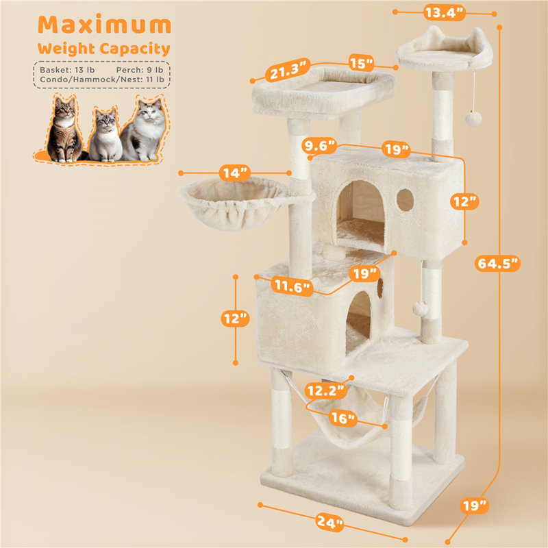 Daughtry 64.5" H Multi-Level Cat Tree, Beige