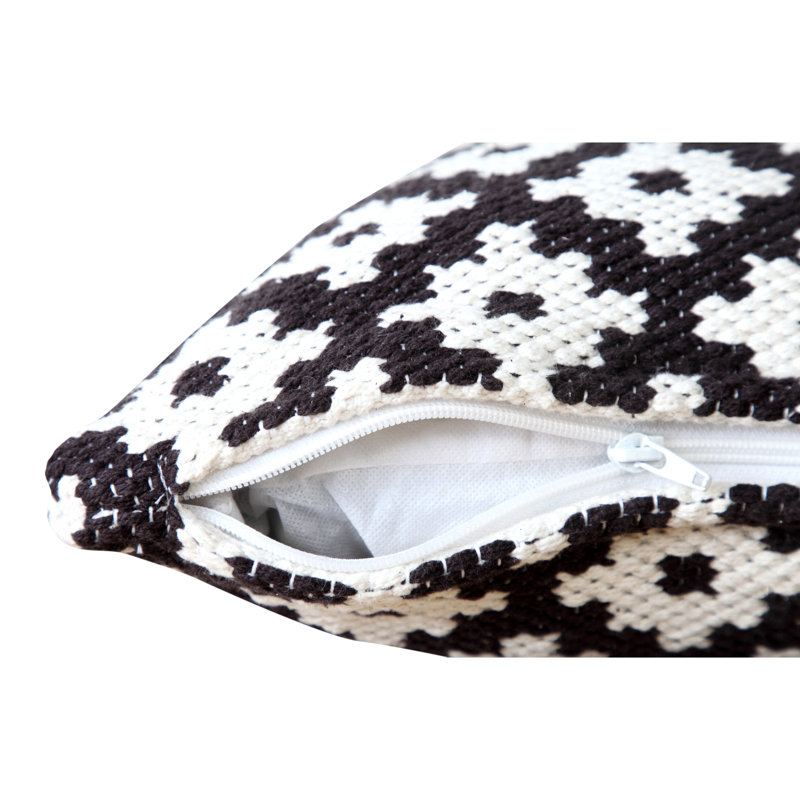Coussin décoratif en mélange de coton texturé à motif géométrique Contemporary, Blanc / noir