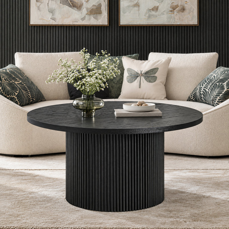 Table basse ronde en bois massif Ansel, H 17,7 po x L 35,43 po x l 35,43 po, Noir