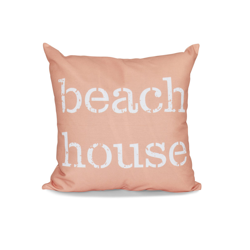 Beach Vacation Outdoor Reversible Throw Pillow, 18" H x 18" W, Coral