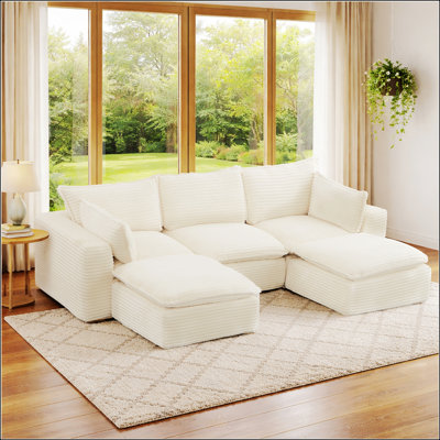 Canapé modulaire de 109,4 po, configurations en forme de U / en L / de canapé-lit / droit, velours côtelé adapté aux animaux de compagnie, aucun assemblage requis, modules légers