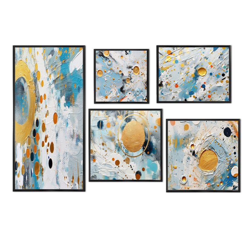 Combat abstrait bleu sarcelle, abstrait et abstrait - Collages abstraits, ensemble d'art mural, Cadre flottant noir