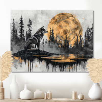 Loup d'hiver dans un lac de glissade en bois II - Art mural loup pour le salon