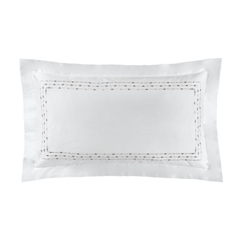 Sole Embroidery By DEA Sateen Sham, King Sham, White/Silver Gray