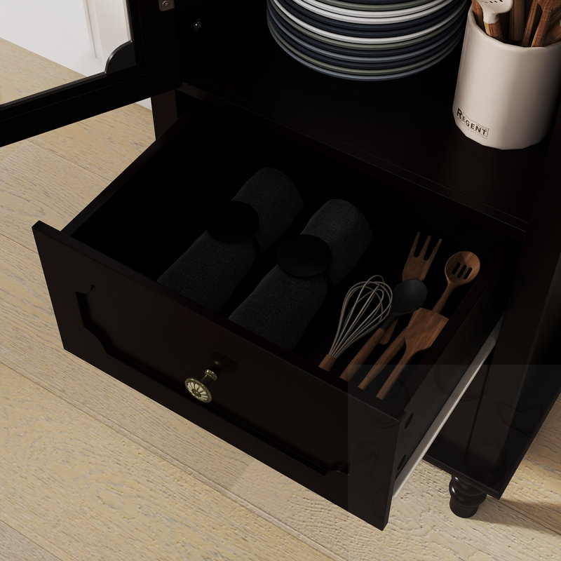 Buffet minimalisme avec portes en verre et double tiroir, Black