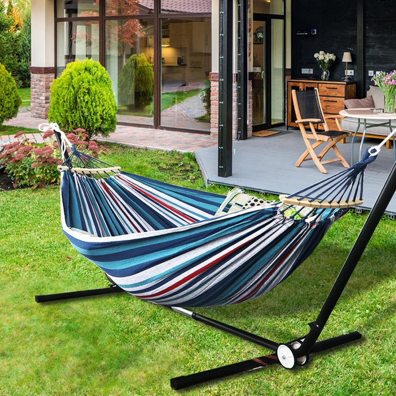 Outdoor Cotton Camping Hammock with Spreader Bars and Tree Straps