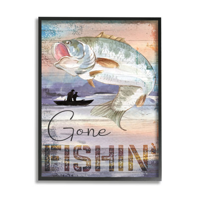 «Gone Fishin 'Bass Angler Marine Life» par ND Art - cadre flottant, impression sur bois