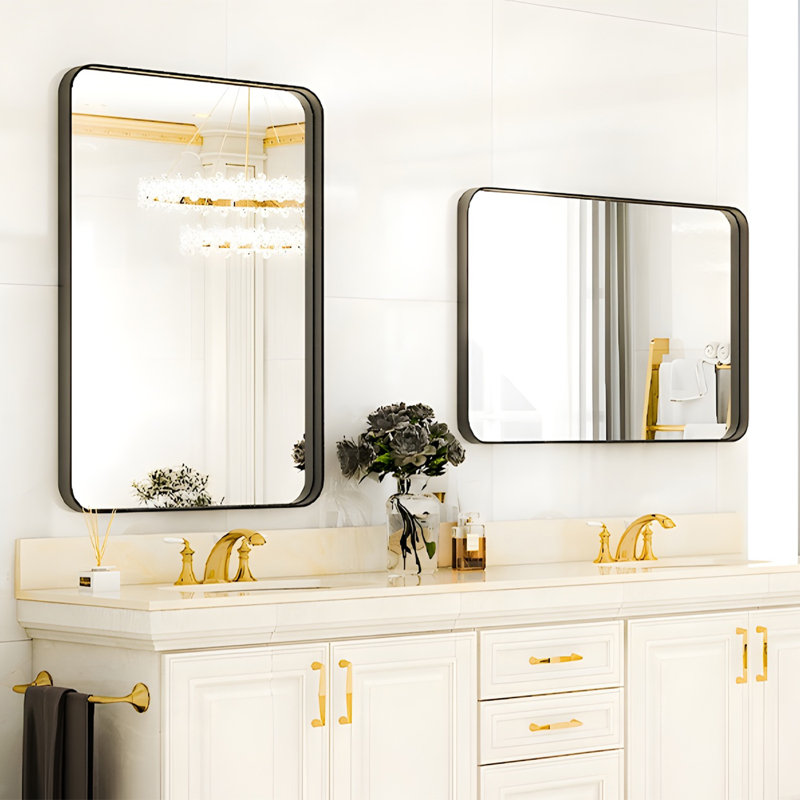 Sleek Rectangular Wall Mirror With Aluminum Frame - Versatile & Modern, 40" x 30"
