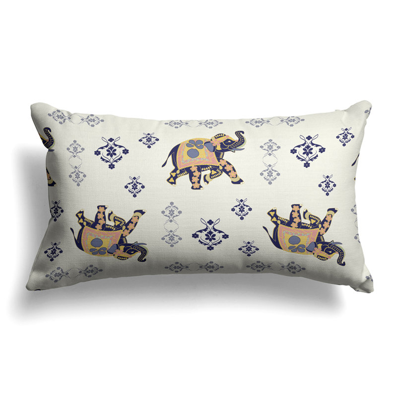 MughalElephant  Rectangular Throw Pillow, Orange/Ivory