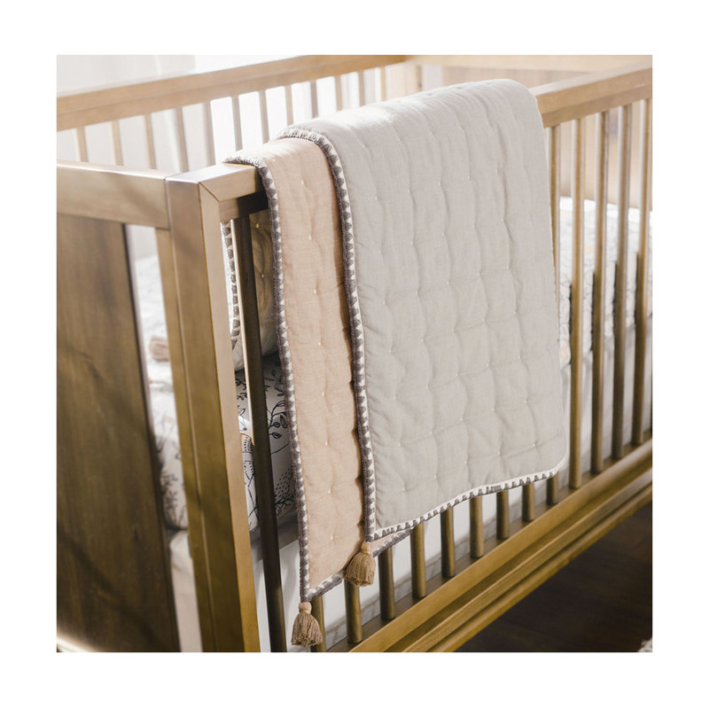Beige Handmade 100% Cotton Baby Quilt for Baby Nursery, Crane Baby