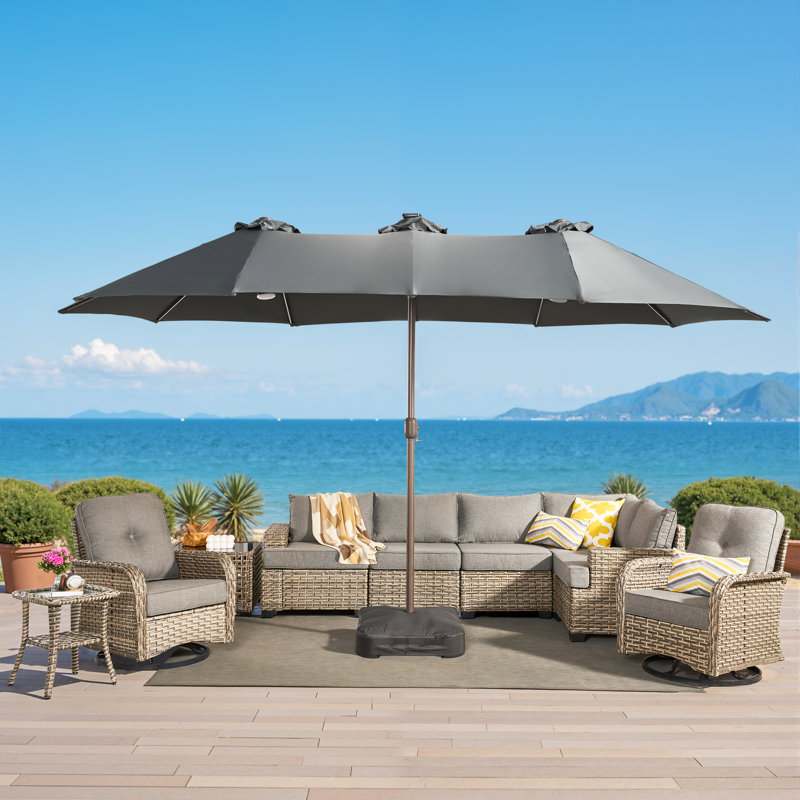 14.5 Ft x 8.5 Ft Rectangular Market Umbrella with Color-Changing Lights, App & Remote-Controlled Lighting, Includes Base