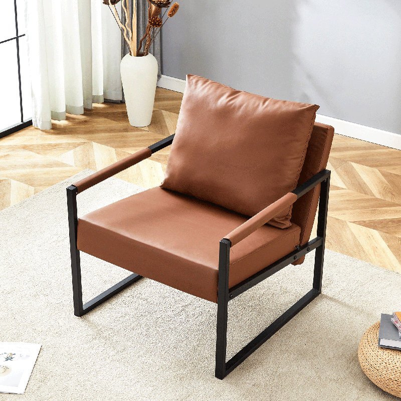 Chaise berçante classique en cuir de polyuréthane brun avec structure en métal - Fauteuil d'appoint ergonomique et moderne pour salon
