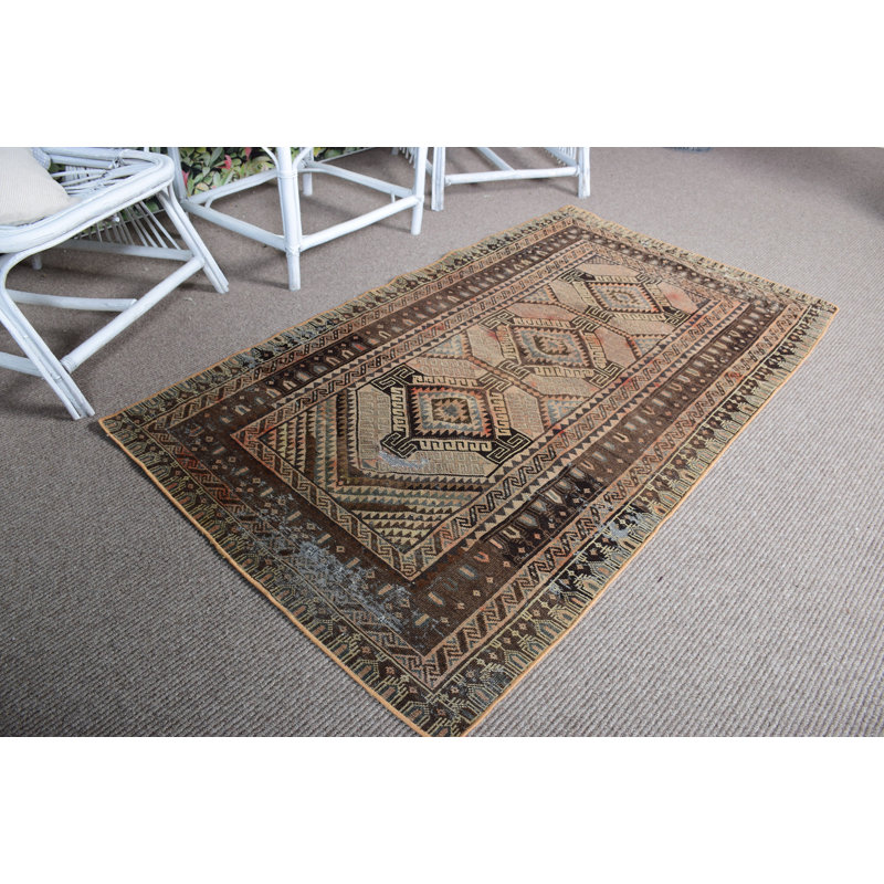 Tapis turc vintage fait à la main avec décor bohémien et motif tribal pour le salon