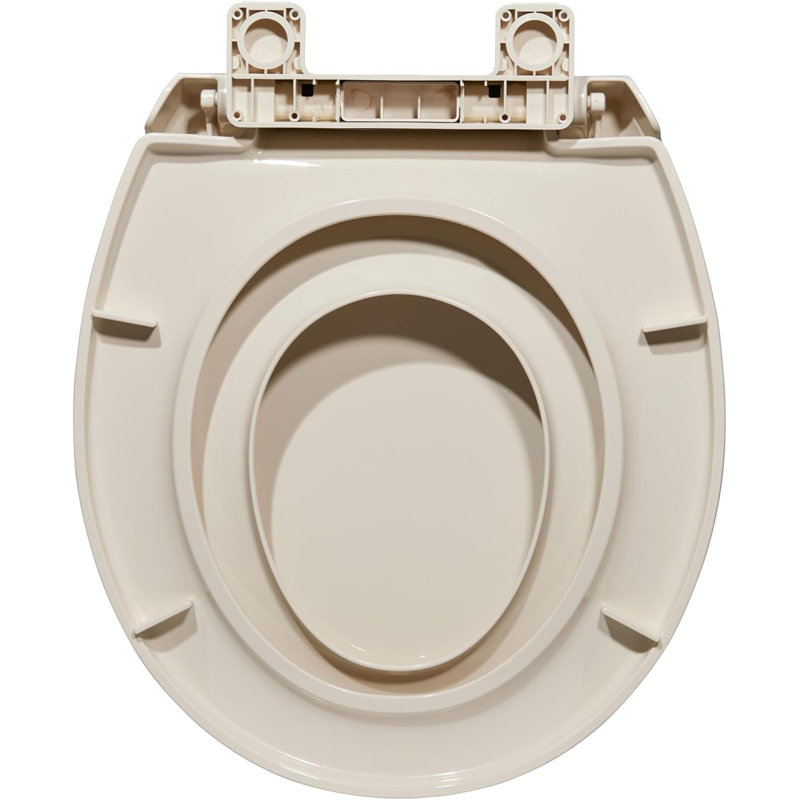2-in-1 Dual Seat 17 Inch Almond PP Toilet Seat Round Soft Close Quick Install, Almond