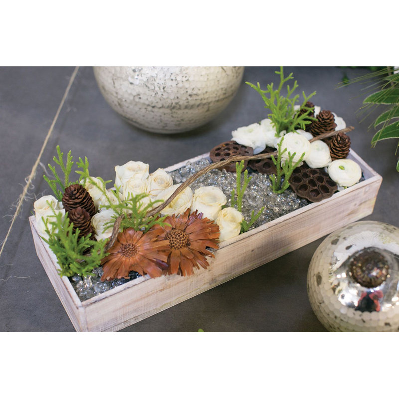 Tariah Handmade Wood Planter Box, White, 3" H x 18.25" W x 6.5" D