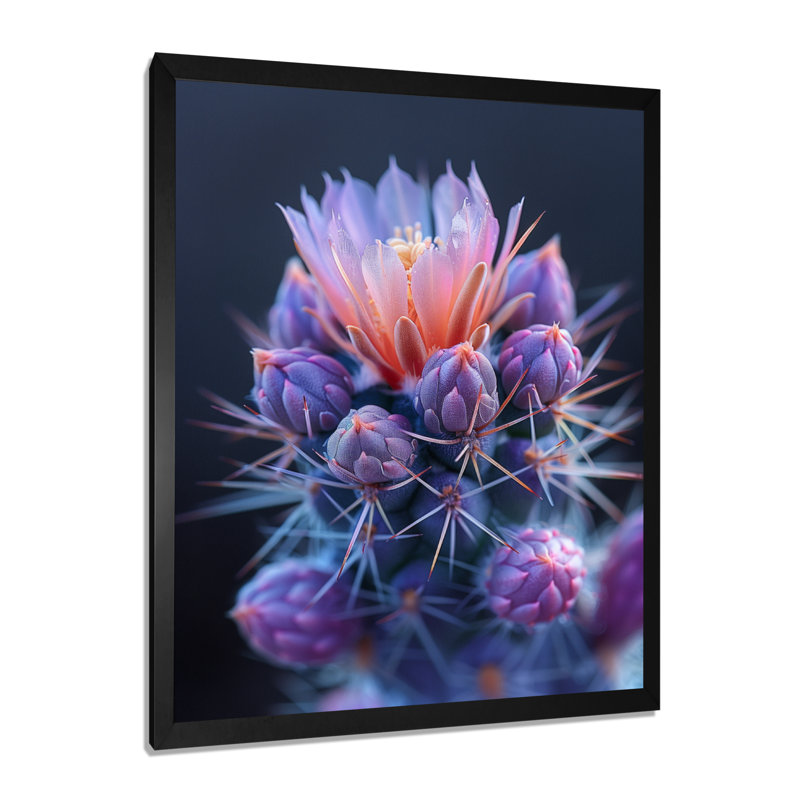 Cactus rose et mauve, H 20 po x l 12 po x P 1 po, Toile encadrée noire simple