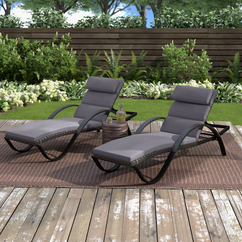 Fionnula Powder Coated Aluminum Reclining Patio Chaise Lounge Set, Charcoal Grey Sunbrella®