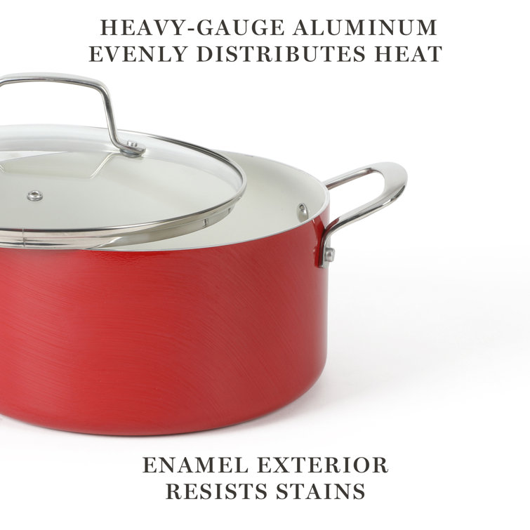 Martha Stewart Lockton Premium 10-Piece Enameled Heavy Gauge Aluminum Ceramic Nonstick Cookware Set in Red