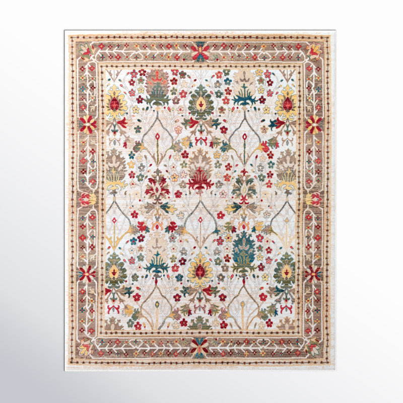 Tapis brun clair et crème à motif floral Dimmitt, Rectangle 2 pi 7 po x 4 pi 11 po