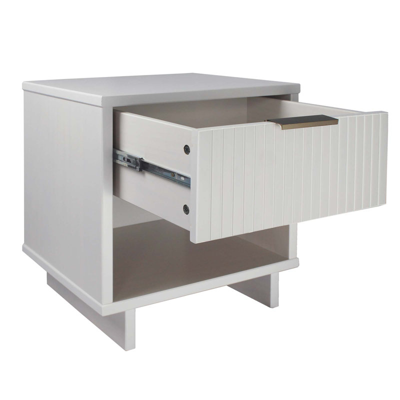 Granville 18" W Modern 1-Drawer Solid Wood Nightstand in White, White