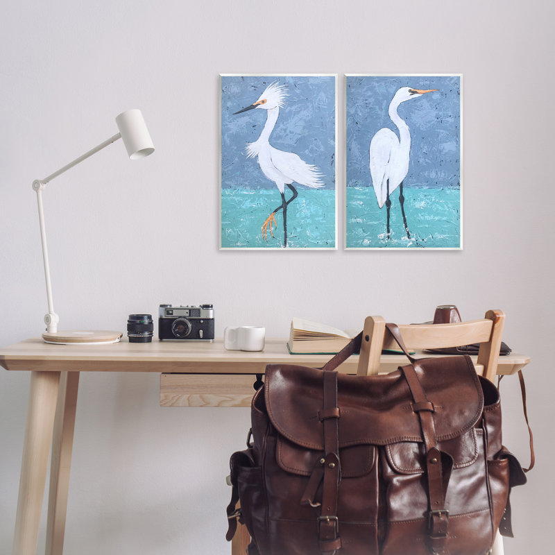 «Snowy Egret Pond», ensemble de 2 plaques murales par Jade Reynolds, H 19 po x l 13 po