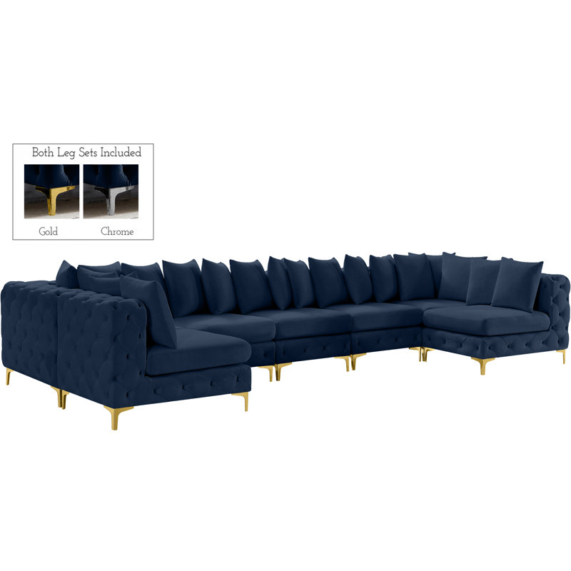 Canapé modulaire en velours de coin modulaire de 198 po de largeur, Velours bleu marine