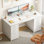 Bureau à domicile avec 8 tiroirs en tissu spacieux, bureau d'écriture moderne au design robuste, bureau d'angle avec structure réversible