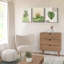 Art mural sur toile encadré vert sauge - Boho Mid-Century abstrait, lignes de soleil et feuilles botaniques