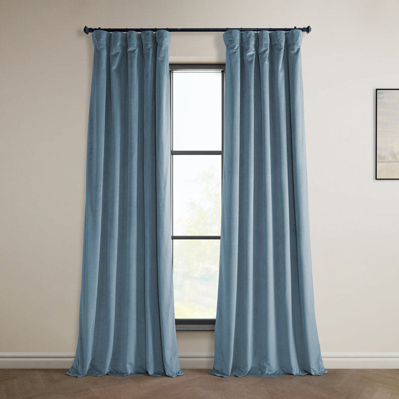 Matra Plush Velvet. Polyester Curtains for Bedroom - Room Darkening Curtains for Living Room Window Single Panel, Blue Gray