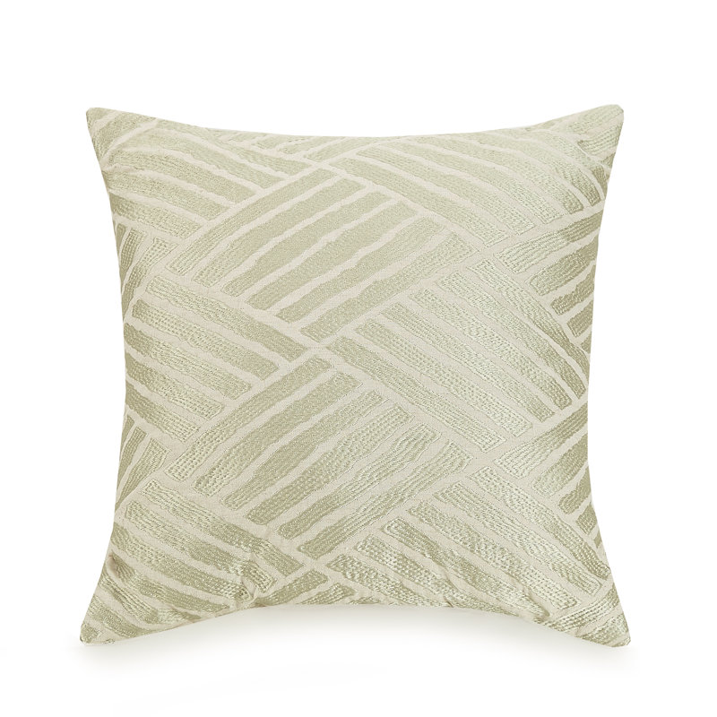 Ivory Embroidered Geo Pattern Square Linen Blend Pillow