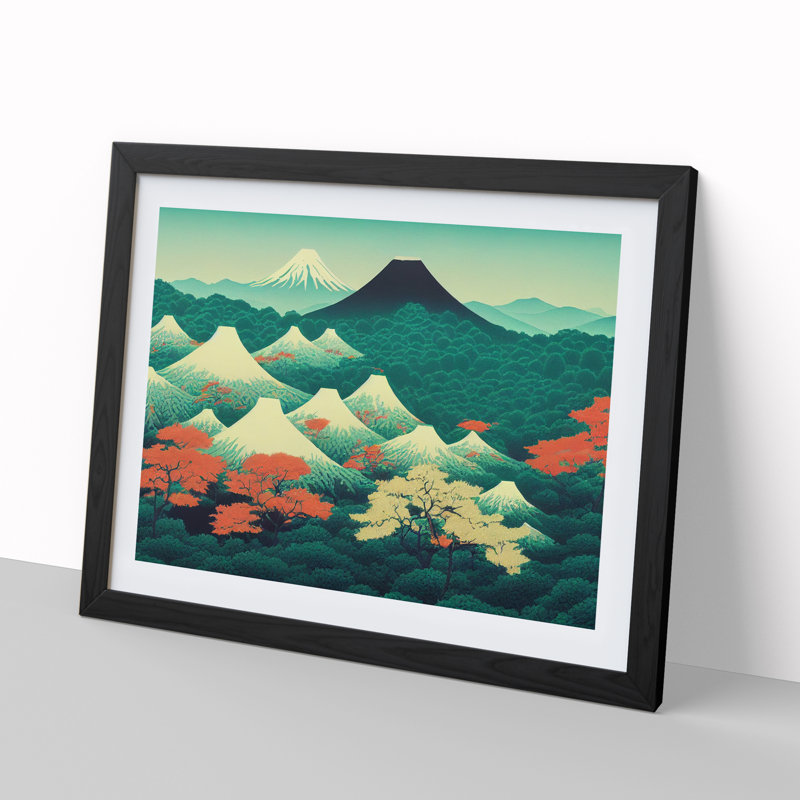 Retro Japanese Forest Vol.5 - Single Picture Frame Painting, 46cm H x 64cm W x 2cm D, Black Framed