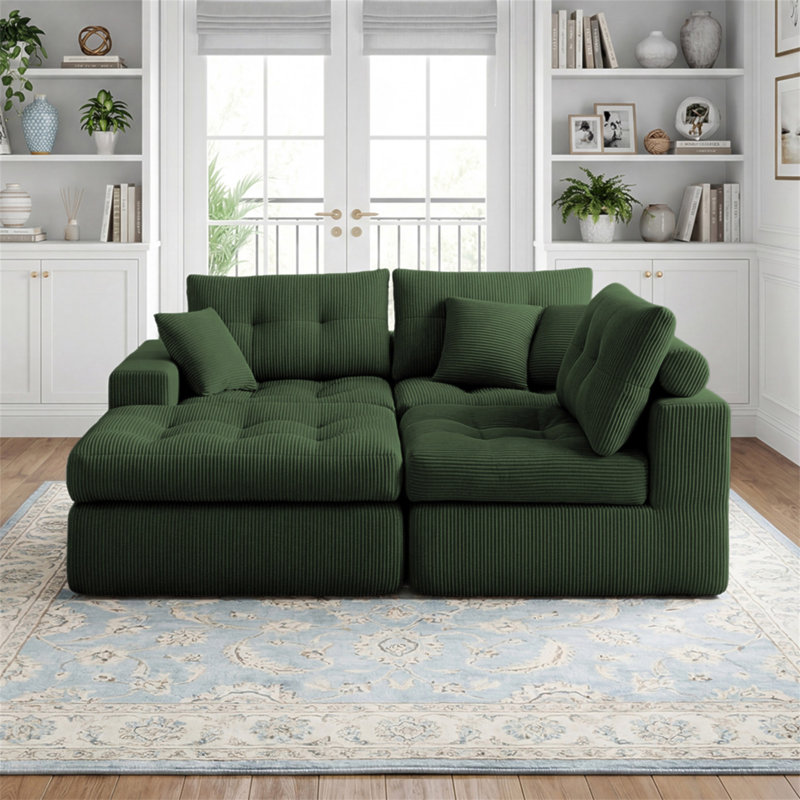 Canapé-lit en coin avec méridienne à compression Corduroy, canapé modulaire en forme de L avec éponge à haute densité, canapé convertible sans assemblage requis pour le salon, appartement, chambre d'amis