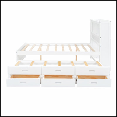Modern Platform Bed with Trundle, Drawers, and USB Plugs for Ultimate Convenience and Storage