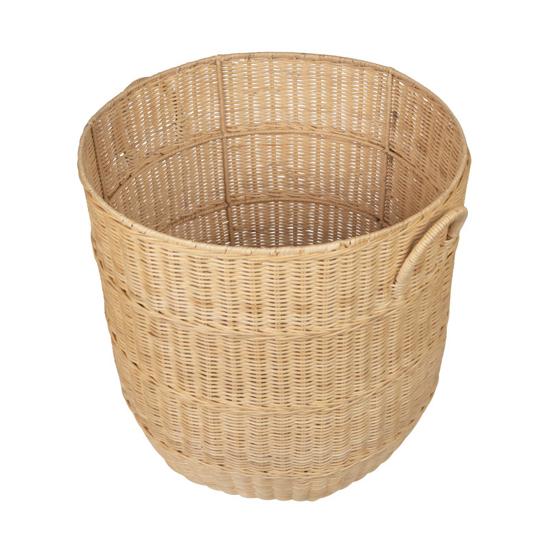 Panier à linge rond en osier avec doublure Noor, naturel