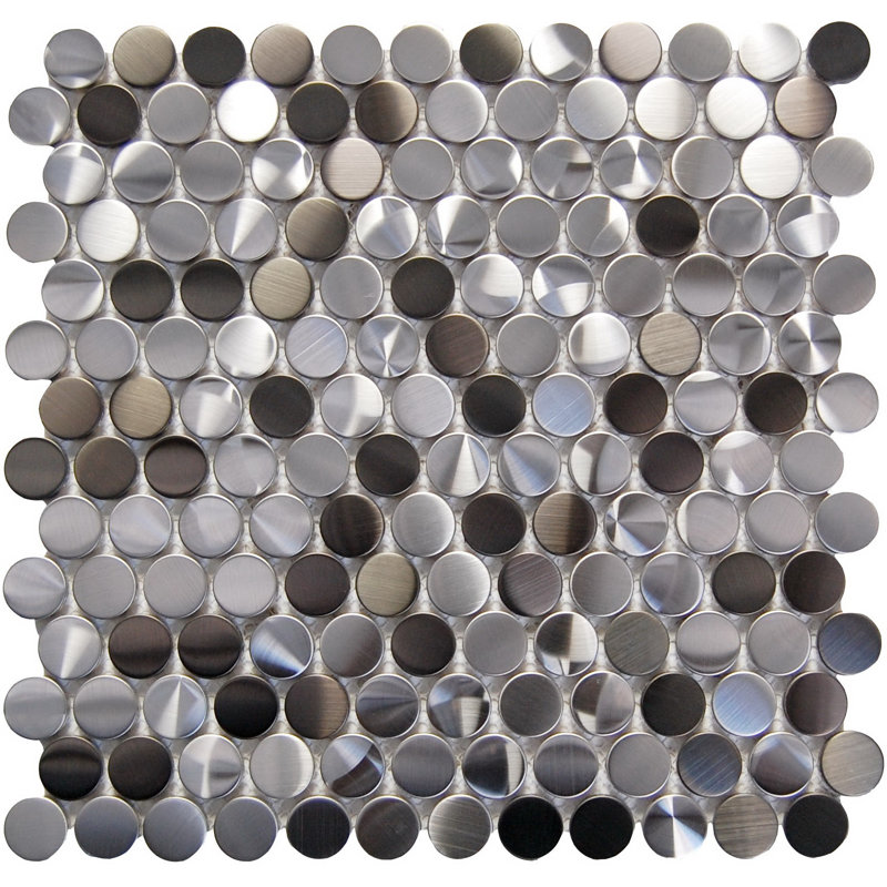 1" x 1" Metal Penny Mosaic Tile, Black/Gray