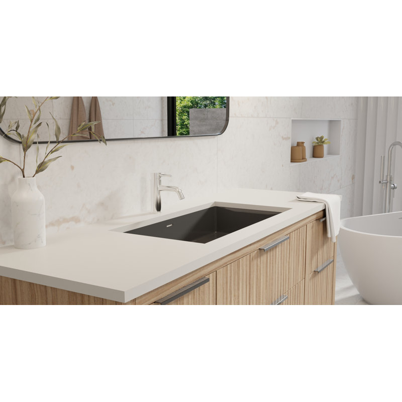 Lavabo de salle de bain encastrable en résine 31,4 po x 16,7 po Badeloft UB-05-L-GBLK, Noir lustré
