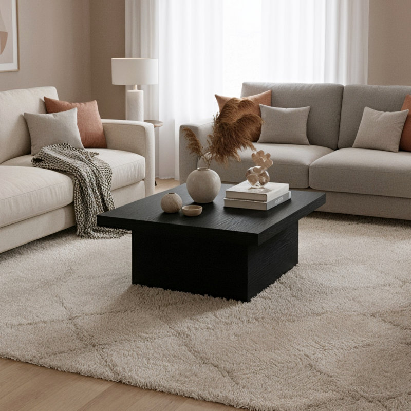 Caomhan Block Coffee Table, 16.1" H x 35.4" L x 35.4" W, Black Oak