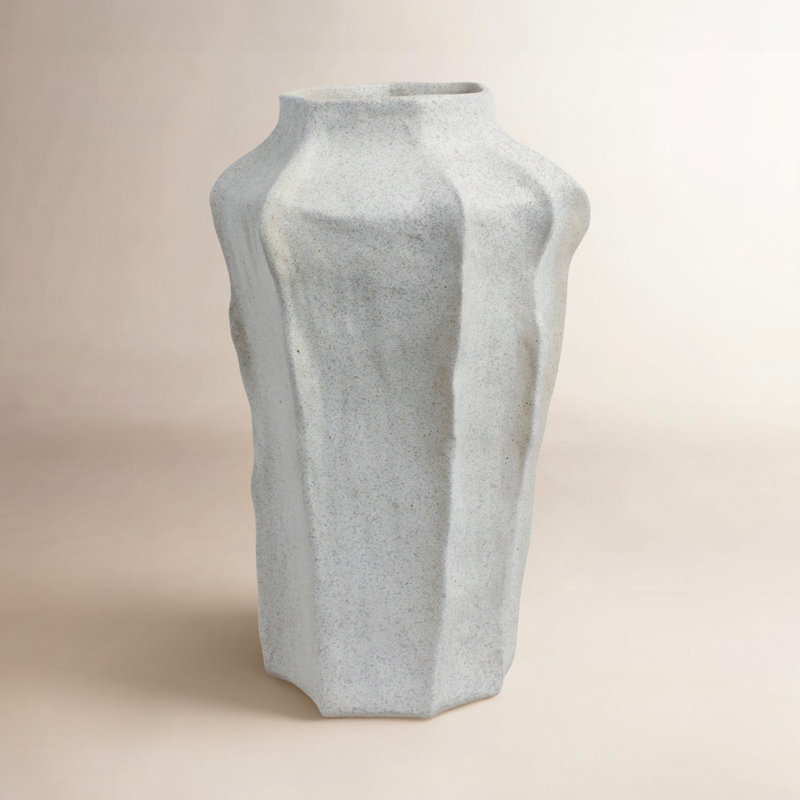 Modern Sculptural Stoneware and Porcelain Vase with Geometric Silhouette and Contemporary Casual Design