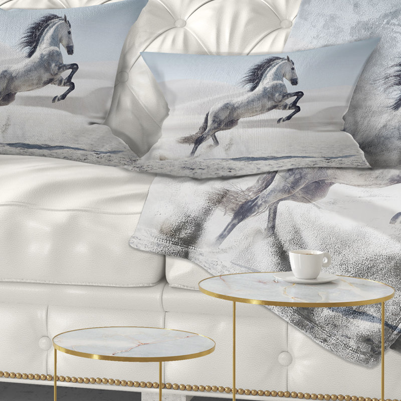 Cheval blanc au galop - coussin décoratif imprimé animal